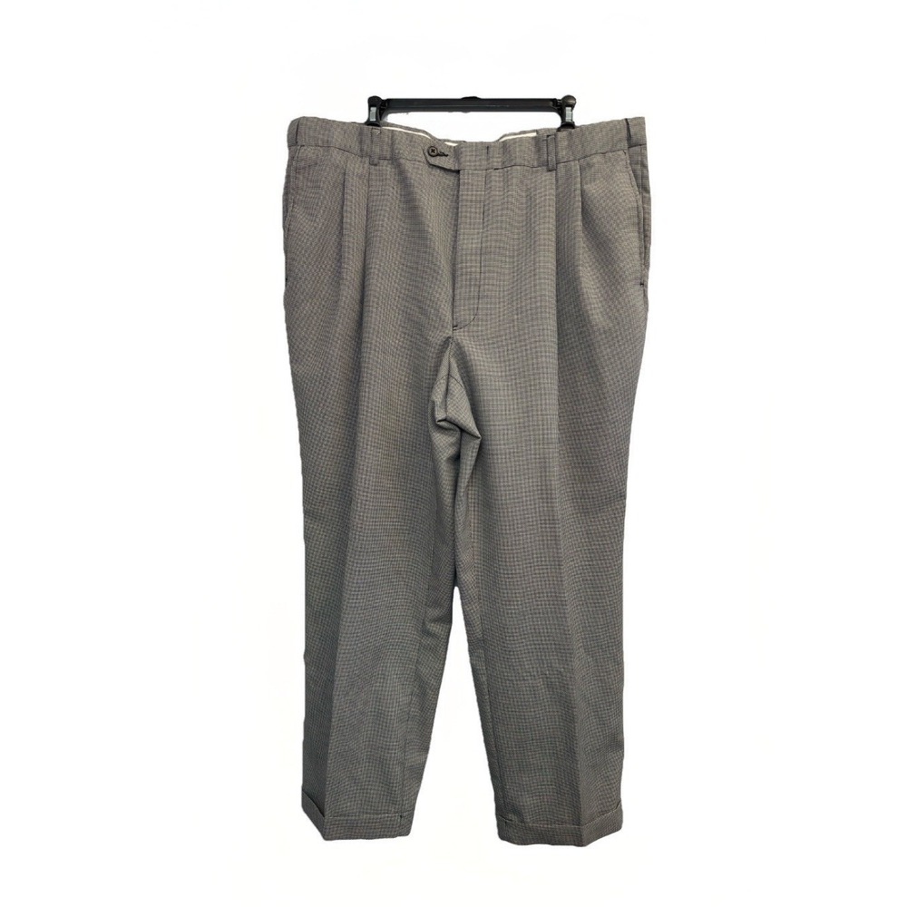 Evan Picone Pleated Slacks Men's 42X30 Houndstooth Wool Cuffed Expandable Waist